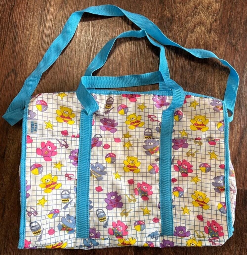 Vintage It's A Smash Neon Teddy Bear Beach Summer Theme Diaper Bag Travel Tote